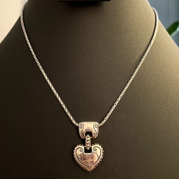 Brighton Jewelry - Brighton Silver-Plated Heart Scroll Charm Pendant Necklace - Retired Design